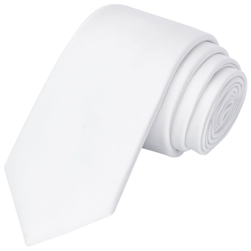 KissTies Boys' Tie White Satin Necktie For Kids Boys Ties + Gift Box - Image 1